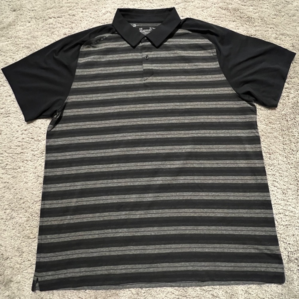Under Armour Black and Gray Striped Men's Polo Shirt